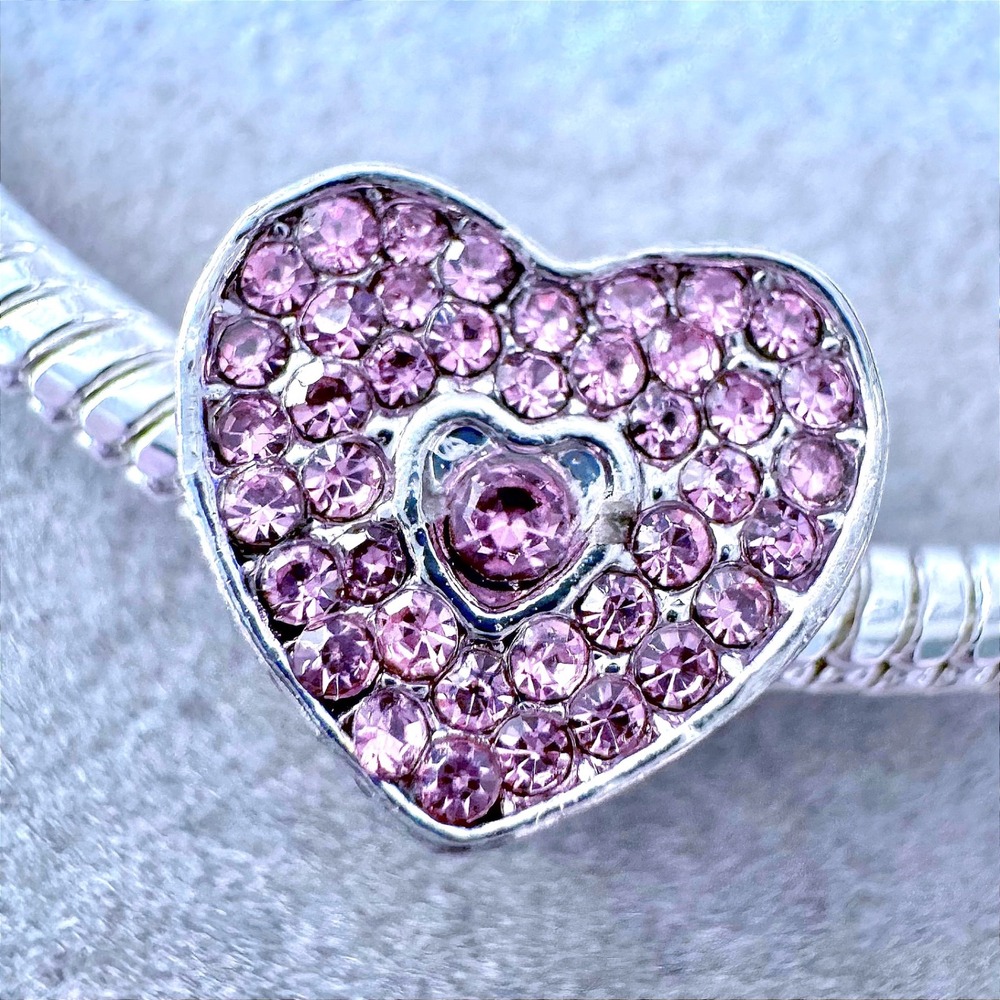 Pink‎ Crystal Heart European Charm fits PANDORA